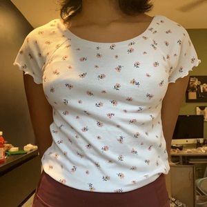Justice floral lettuce hem tee, size 14/16 kids, practically new